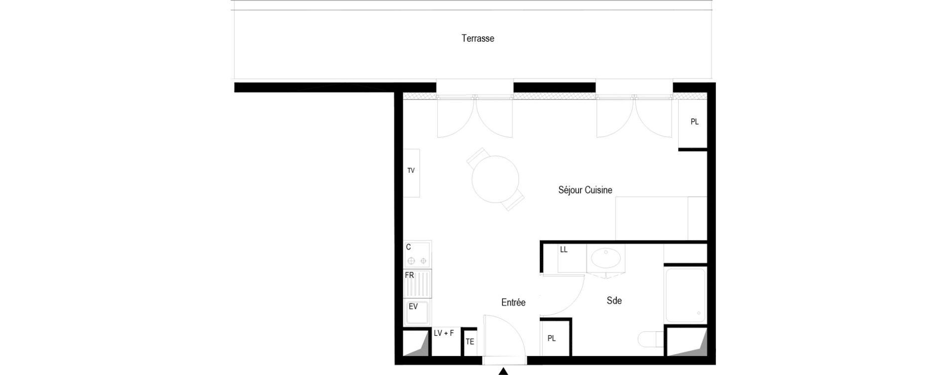 Appartement T1 meubl&eacute; de 31,90 m2 &agrave; Soissons Saint-waast