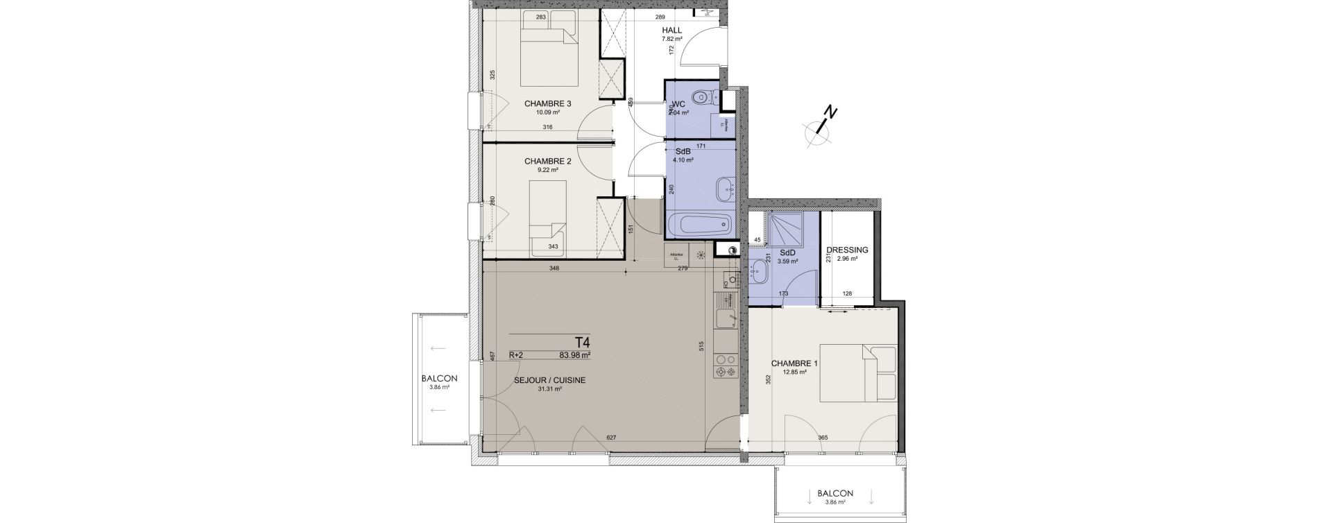 Appartement T4 de 83,98 m2 &agrave; Ann&oelig;ullin Centre