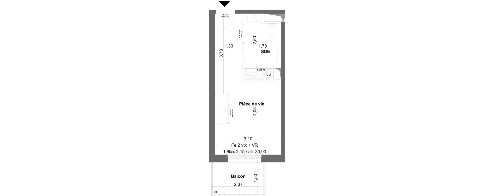 Appartement T1 meubl&eacute; de 19,26 m2 &agrave; Anzin Centre