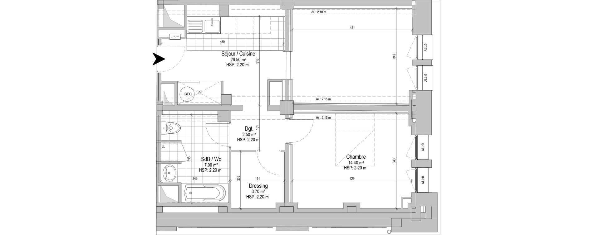 Appartement T2 de 54,10 m2 &agrave; Armenti&egrave;res Salengro