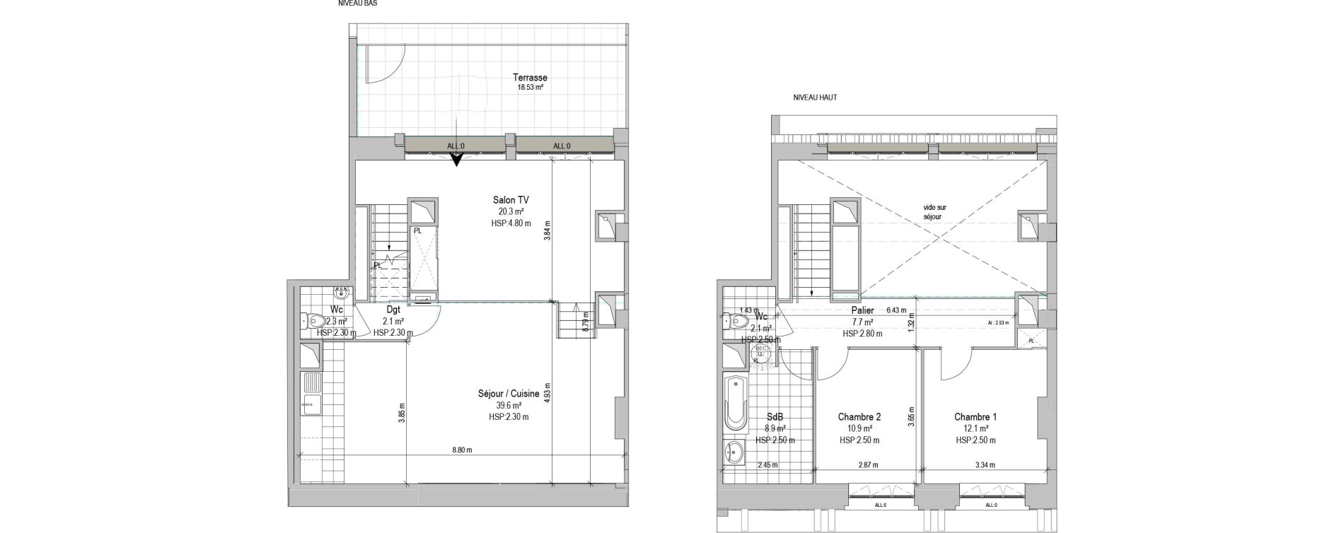 Duplex T3 bis de 106,00 m2 &agrave; Armenti&egrave;res Salengro