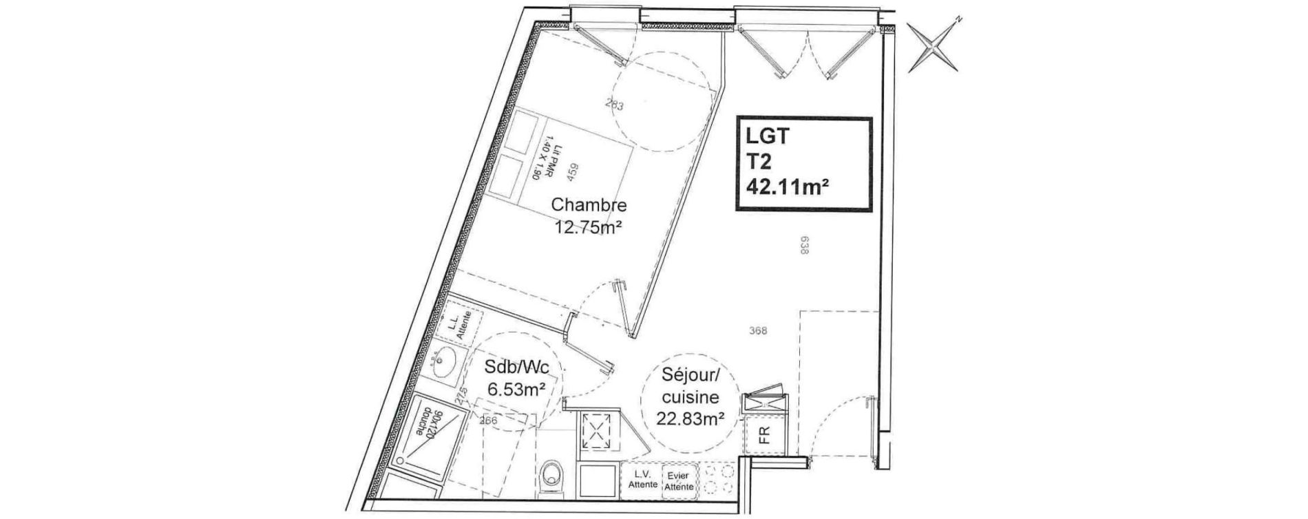 Appartement T2 de 42,11 m2 &agrave; Armenti&egrave;res Centre