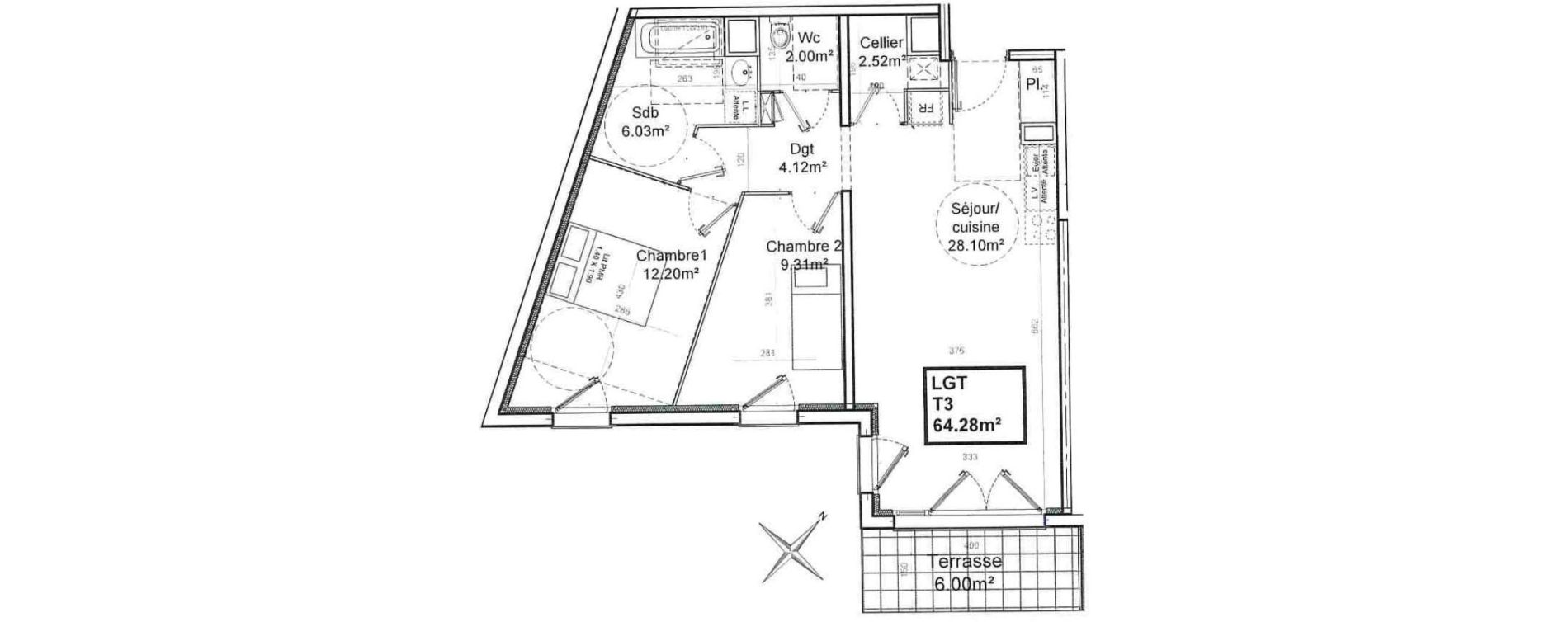 Appartement T3 de 64,28 m2 &agrave; Armenti&egrave;res Centre
