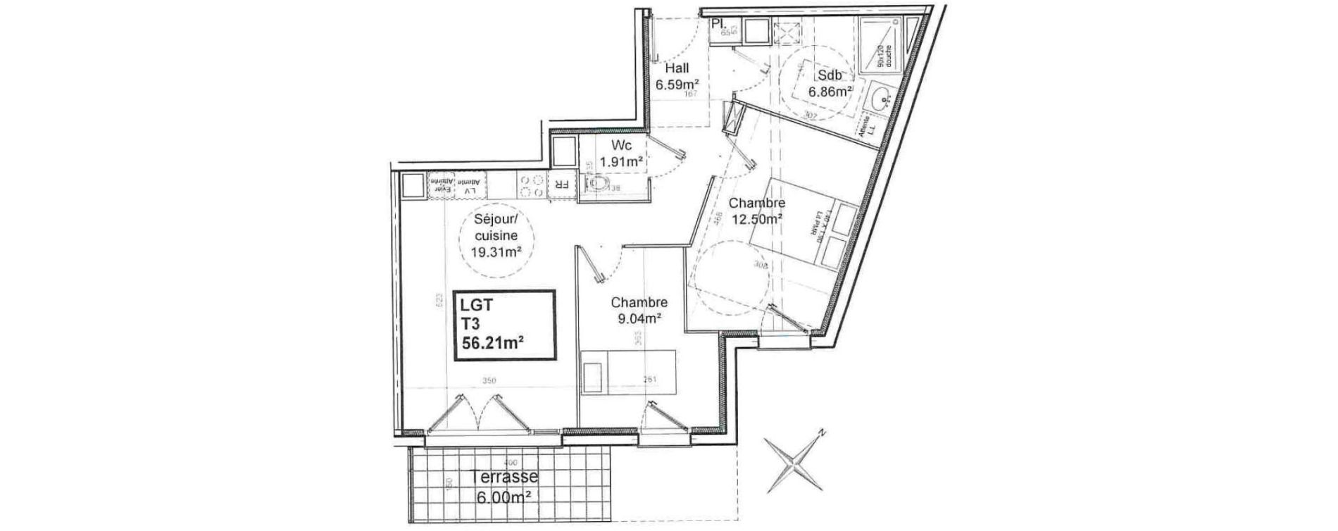 Appartement T3 de 56,21 m2 &agrave; Armenti&egrave;res Centre