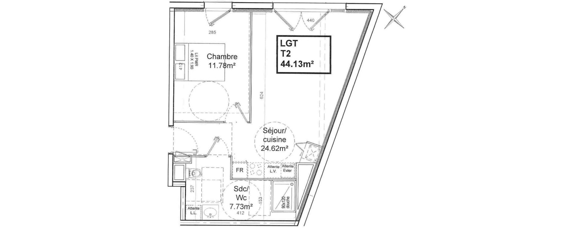 Appartement T2 de 44,13 m2 &agrave; Armenti&egrave;res Centre