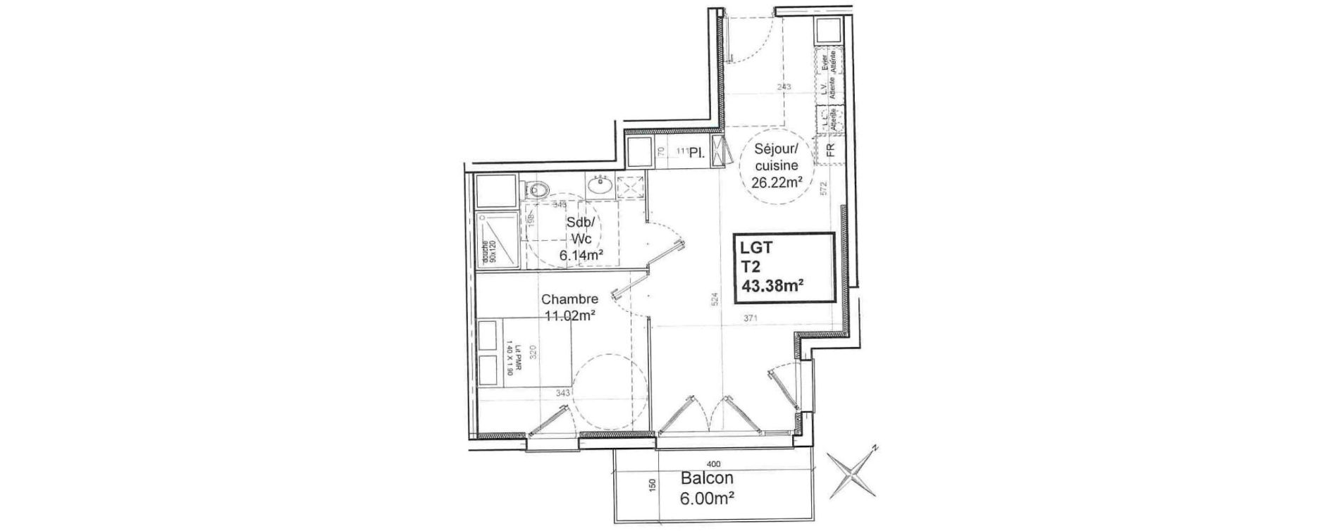 Appartement T2 de 43,38 m2 &agrave; Armenti&egrave;res Centre