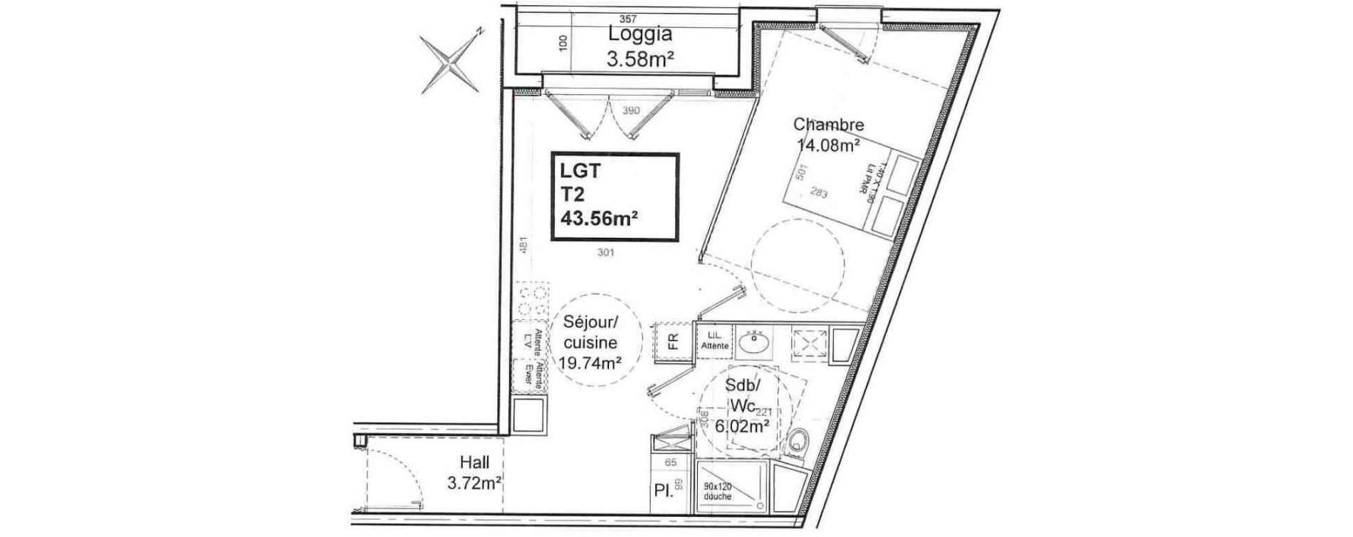 Appartement T2 de 43,56 m2 &agrave; Armenti&egrave;res Centre
