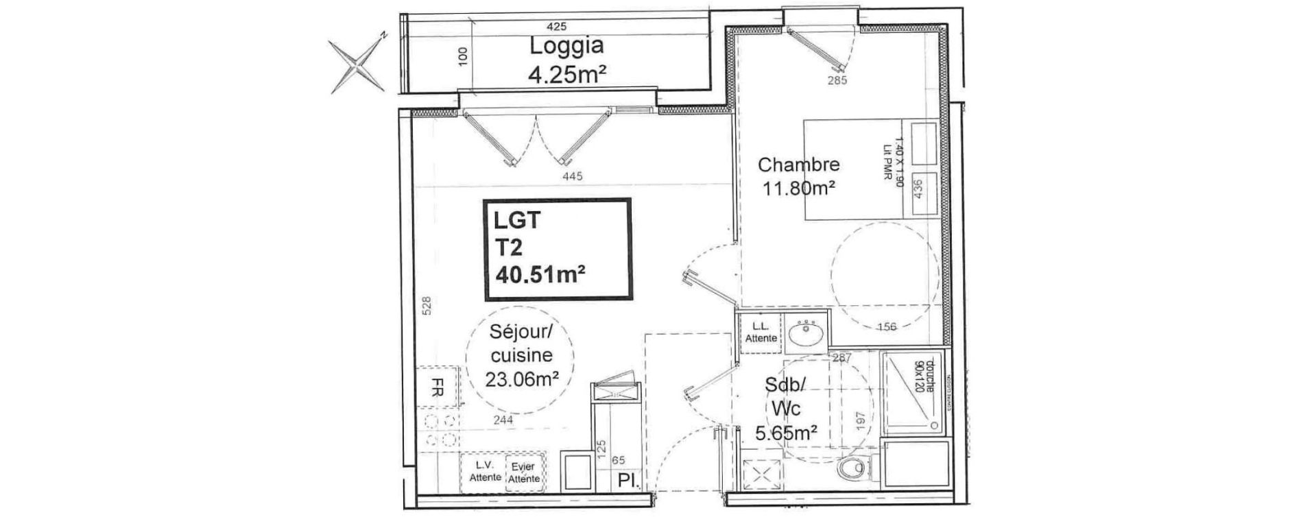 Appartement T2 de 40,51 m2 &agrave; Armenti&egrave;res Centre