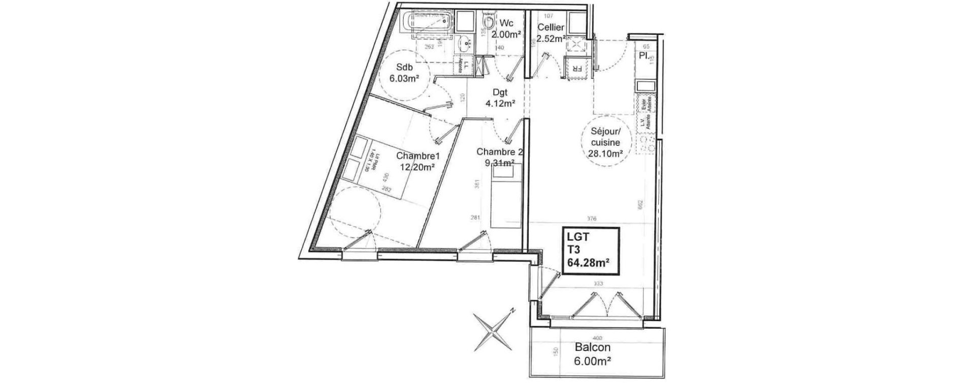 Appartement T3 de 64,28 m2 &agrave; Armenti&egrave;res Centre