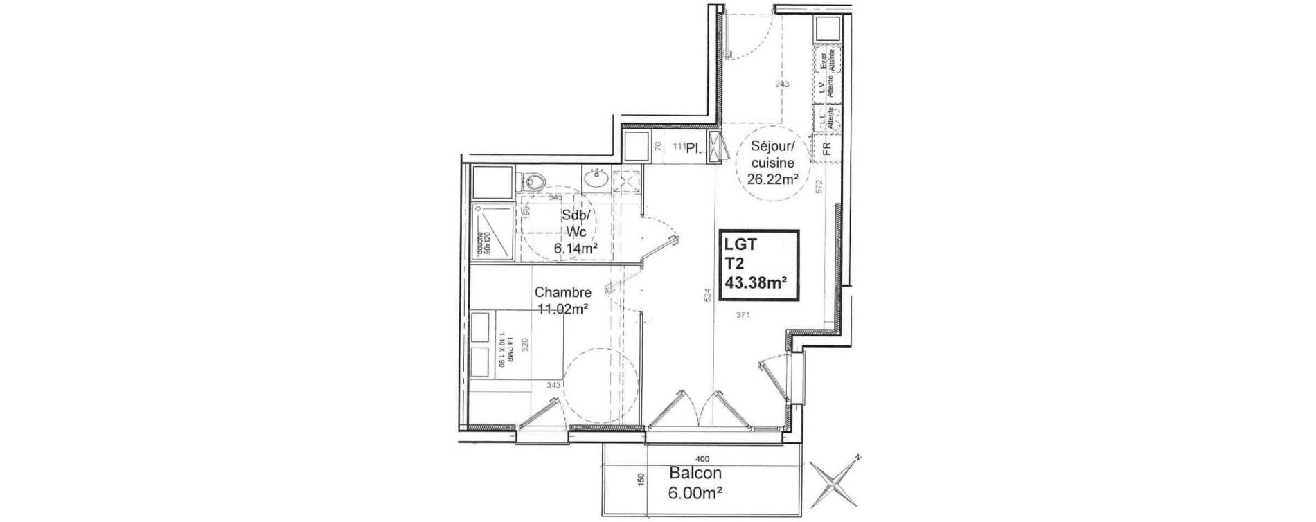 Appartement T2 de 43,38 m2 &agrave; Armenti&egrave;res Centre