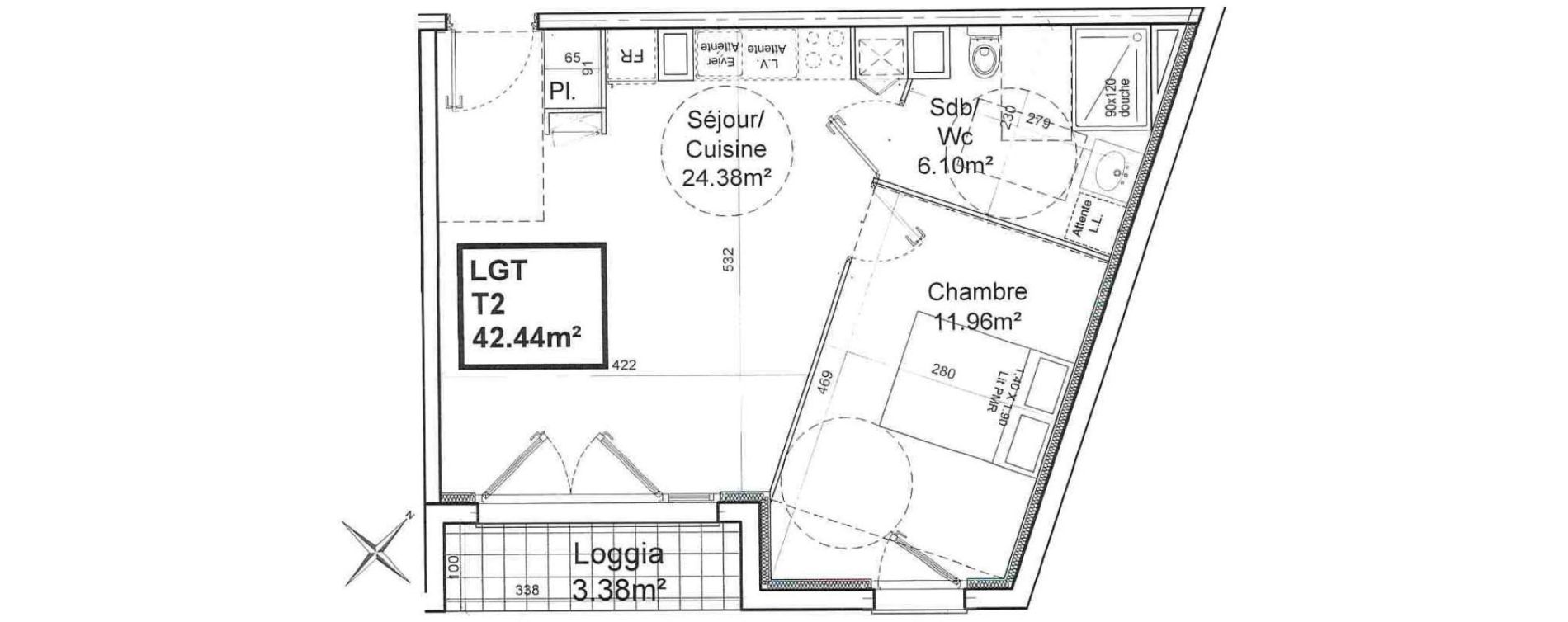 Appartement T2 de 42,44 m2 &agrave; Armenti&egrave;res Centre
