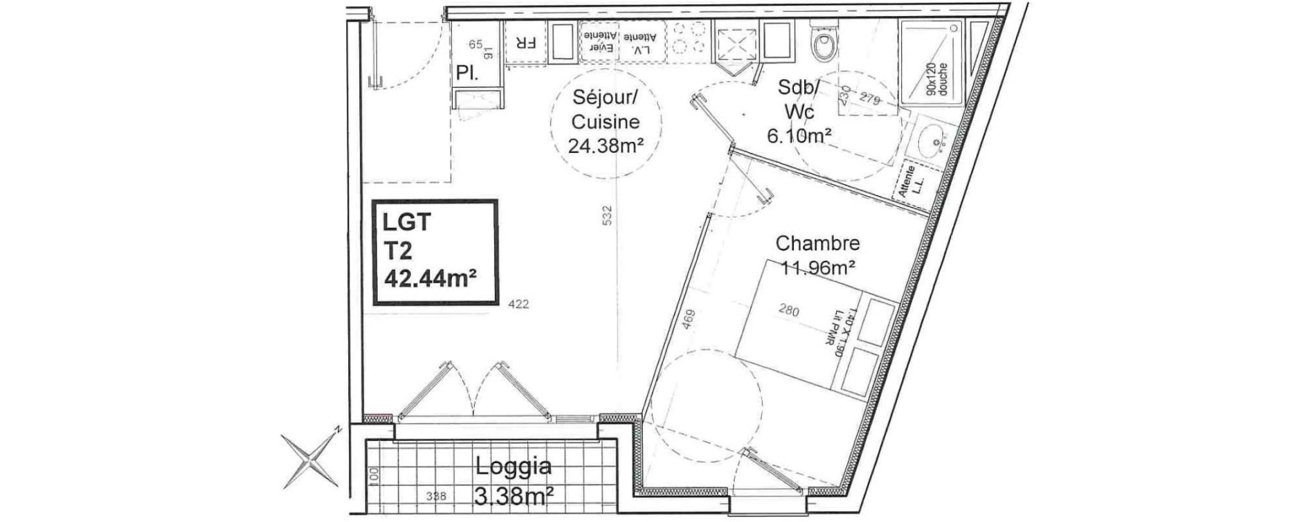 Appartement T2 de 42,44 m2 &agrave; Armenti&egrave;res Centre