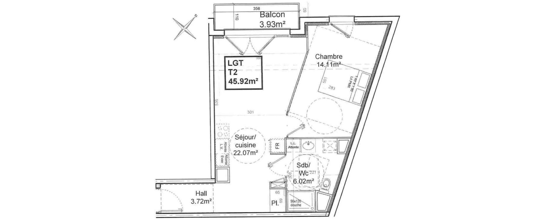Appartement T2 de 45,92 m2 &agrave; Armenti&egrave;res Centre