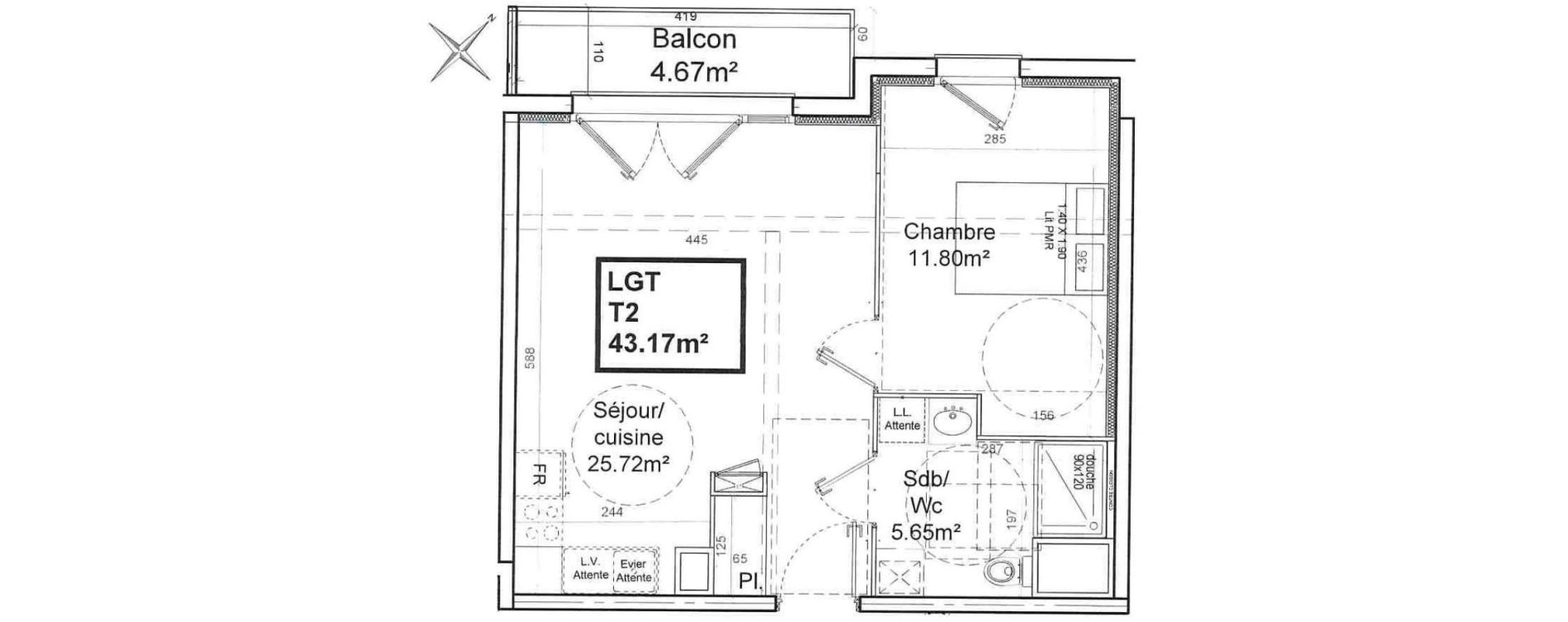 Appartement T2 de 43,17 m2 &agrave; Armenti&egrave;res Centre
