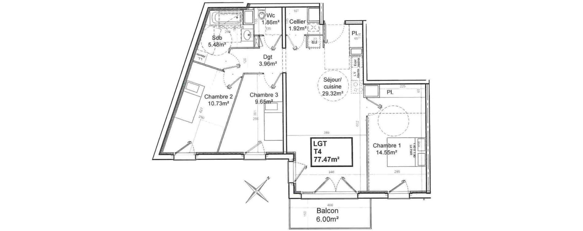 Appartement T4 de 77,47 m2 &agrave; Armenti&egrave;res Centre