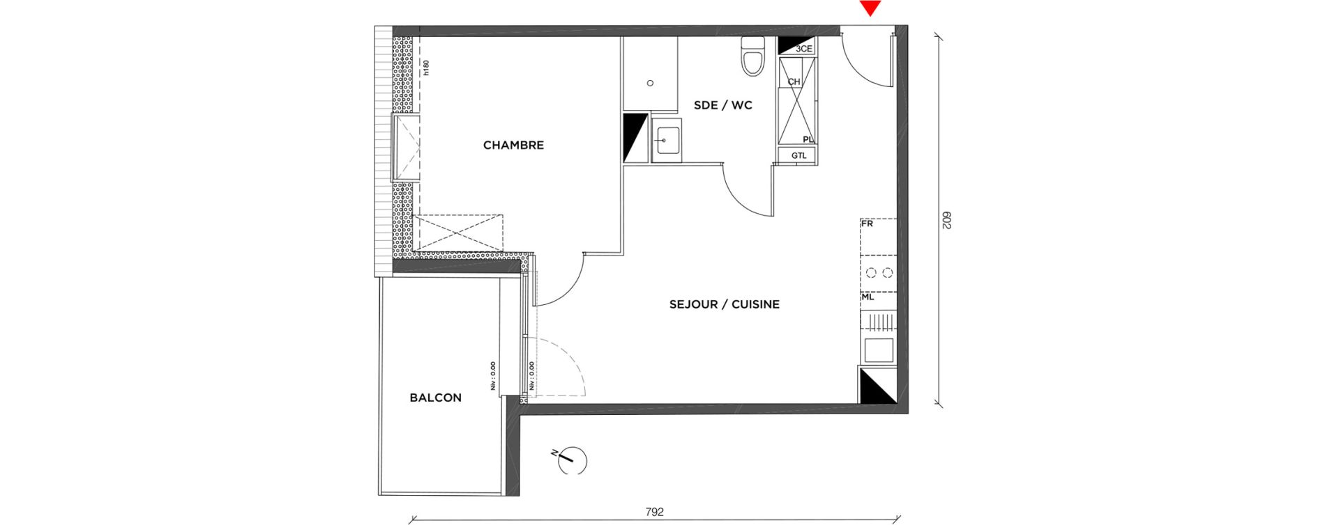 Appartement T2 de 40,70 m2 à Armentières Route d'houplines