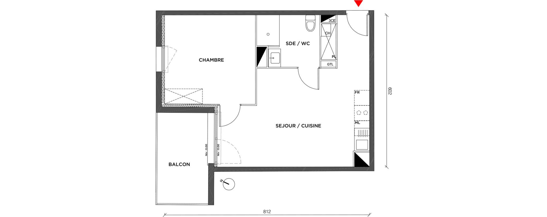 Appartement T2 de 41,80 m2 &agrave; Armenti&egrave;res Route d'houplines