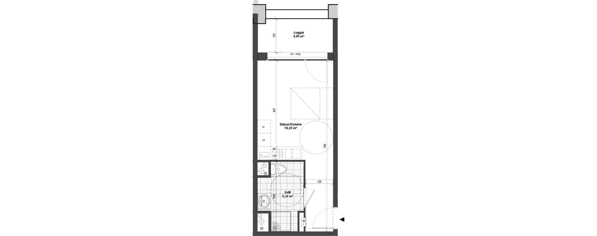 Appartement T1 de 24,55 m2 &agrave; Armenti&egrave;res Centre