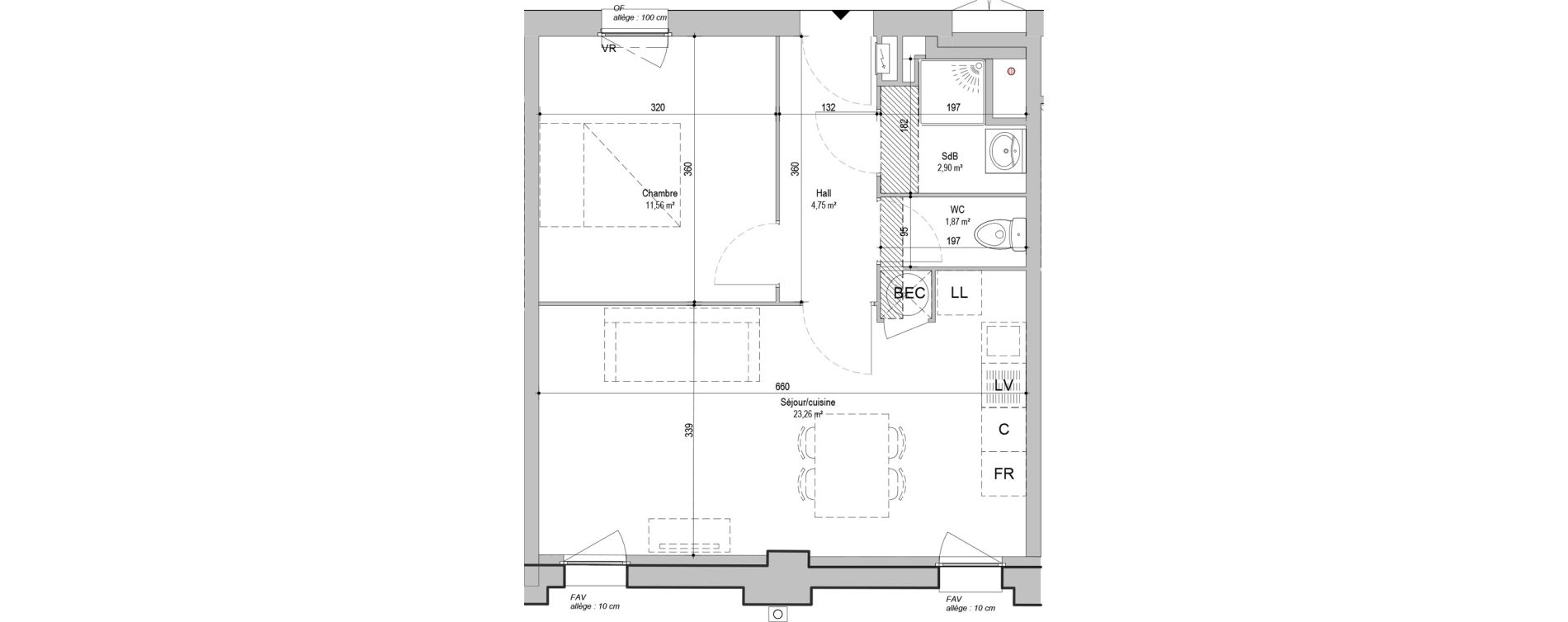 Appartement T2 de 44,34 m2 &agrave; Armenti&egrave;res Centre
