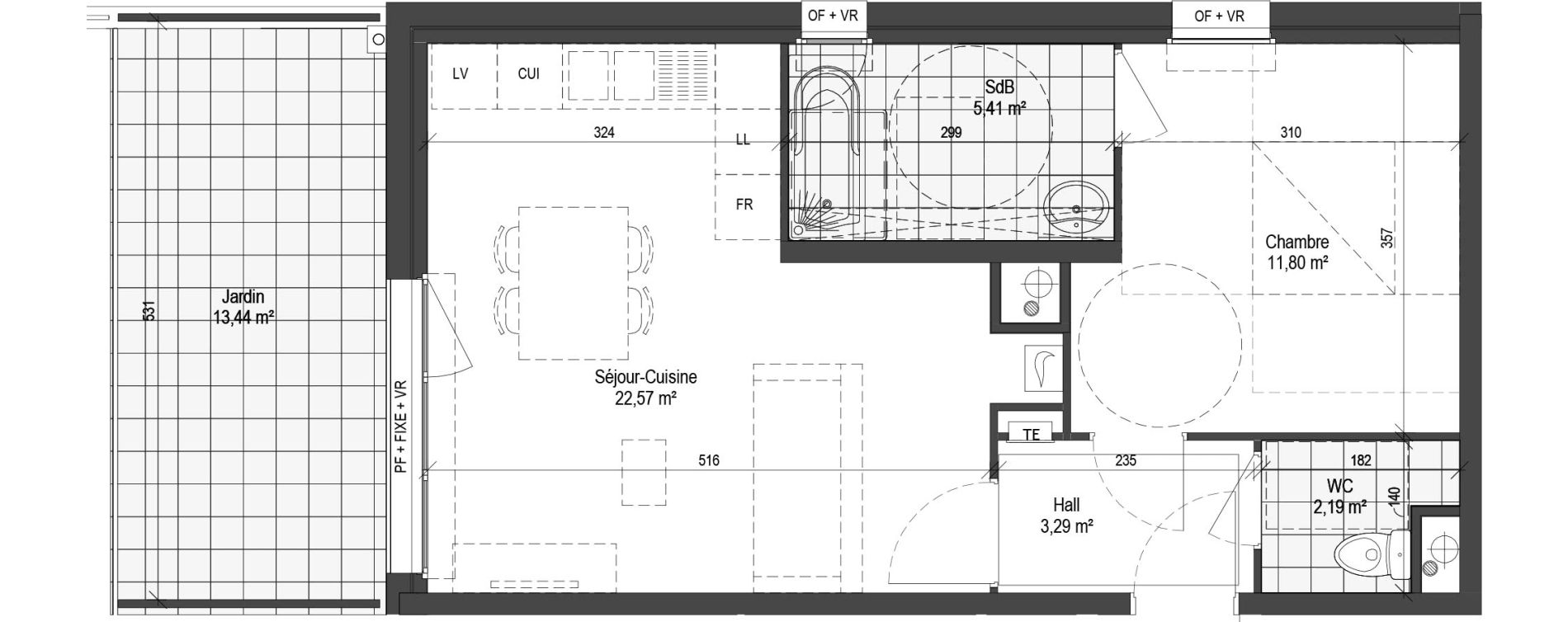 Appartement T2 de 45,26 m2 &agrave; Armenti&egrave;res Centre