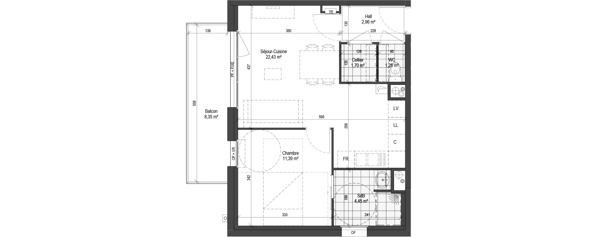 Appartement T2 de 44,21 m2 &agrave; Armenti&egrave;res Centre