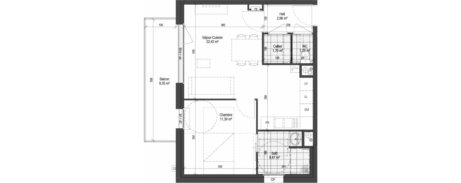 Appartement T2 de 44,23 m2 &agrave; Armenti&egrave;res Centre