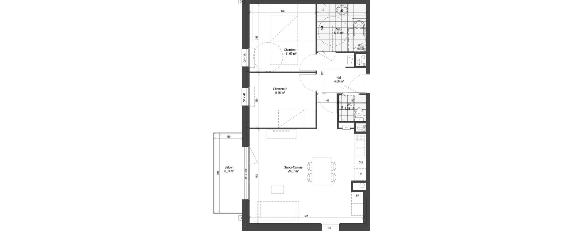 Appartement T3 de 63,49 m2 &agrave; Armenti&egrave;res Centre