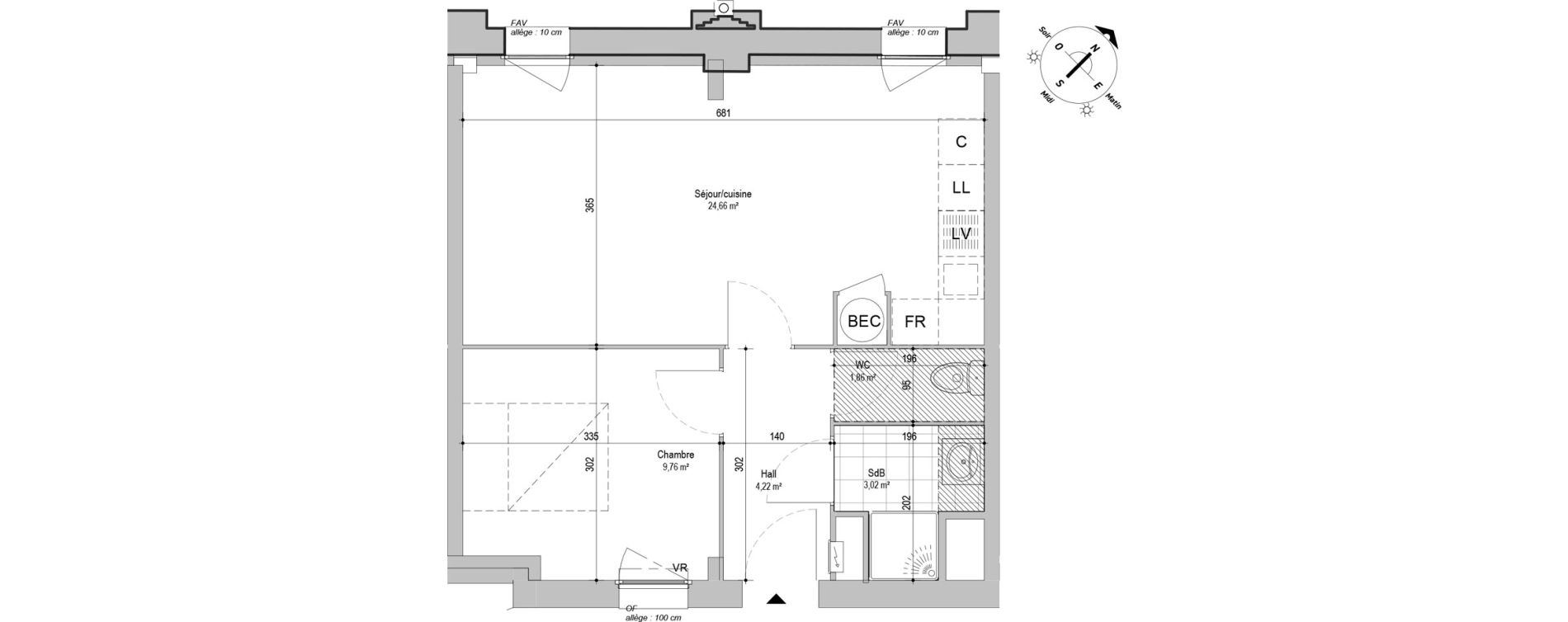 Appartement T2 de 43,52 m2 &agrave; Armenti&egrave;res Centre