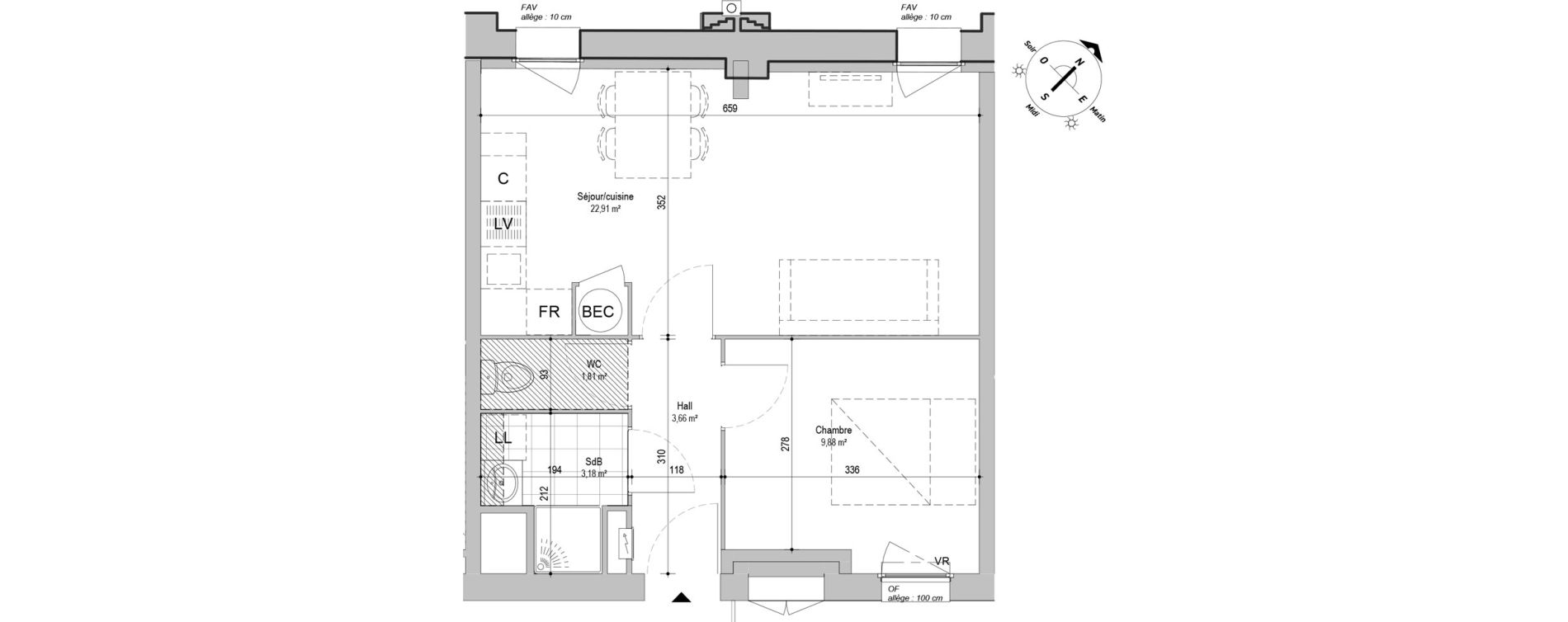 Appartement T2 de 41,44 m2 &agrave; Armenti&egrave;res Centre