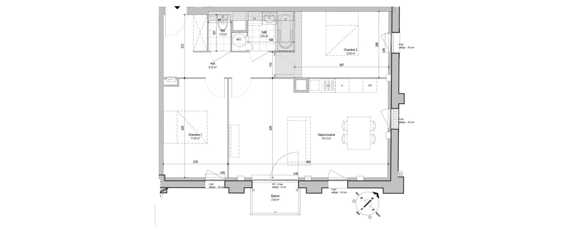 Appartement T3 de 67,32 m2 &agrave; Armenti&egrave;res Centre