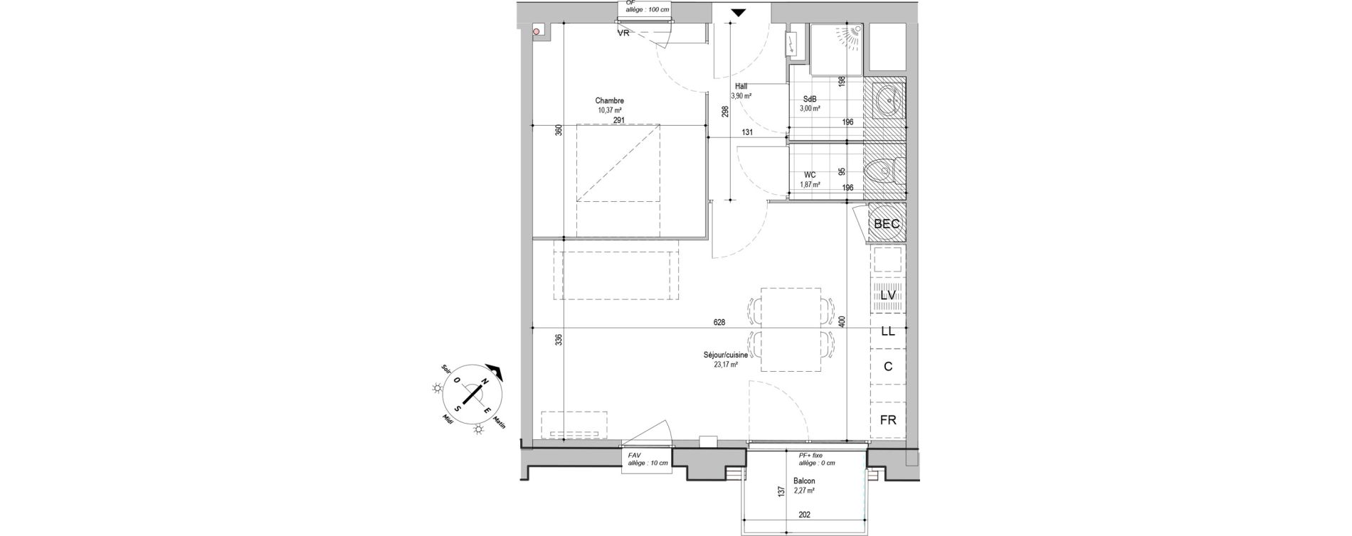 Appartement T2 de 42,31 m2 &agrave; Armenti&egrave;res Centre