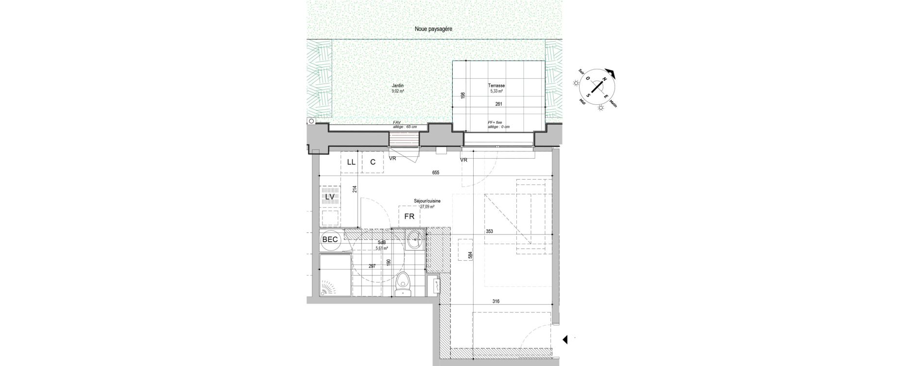 Appartement T1 de 32,70 m2 &agrave; Armenti&egrave;res Centre