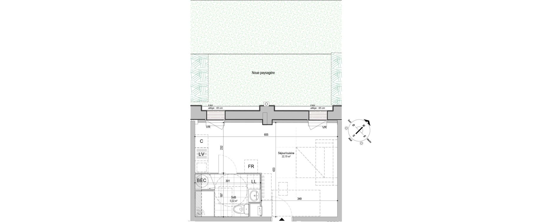 Appartement T1 de 27,71 m2 &agrave; Armenti&egrave;res Centre
