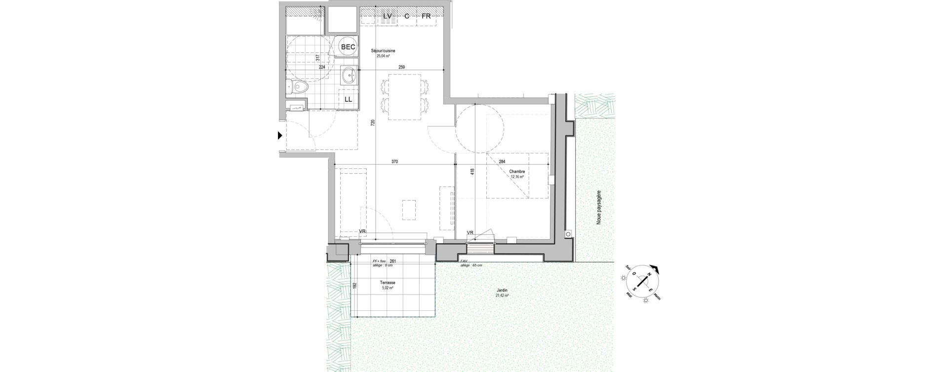 Appartement T2 de 43,11 m2 &agrave; Armenti&egrave;res Centre