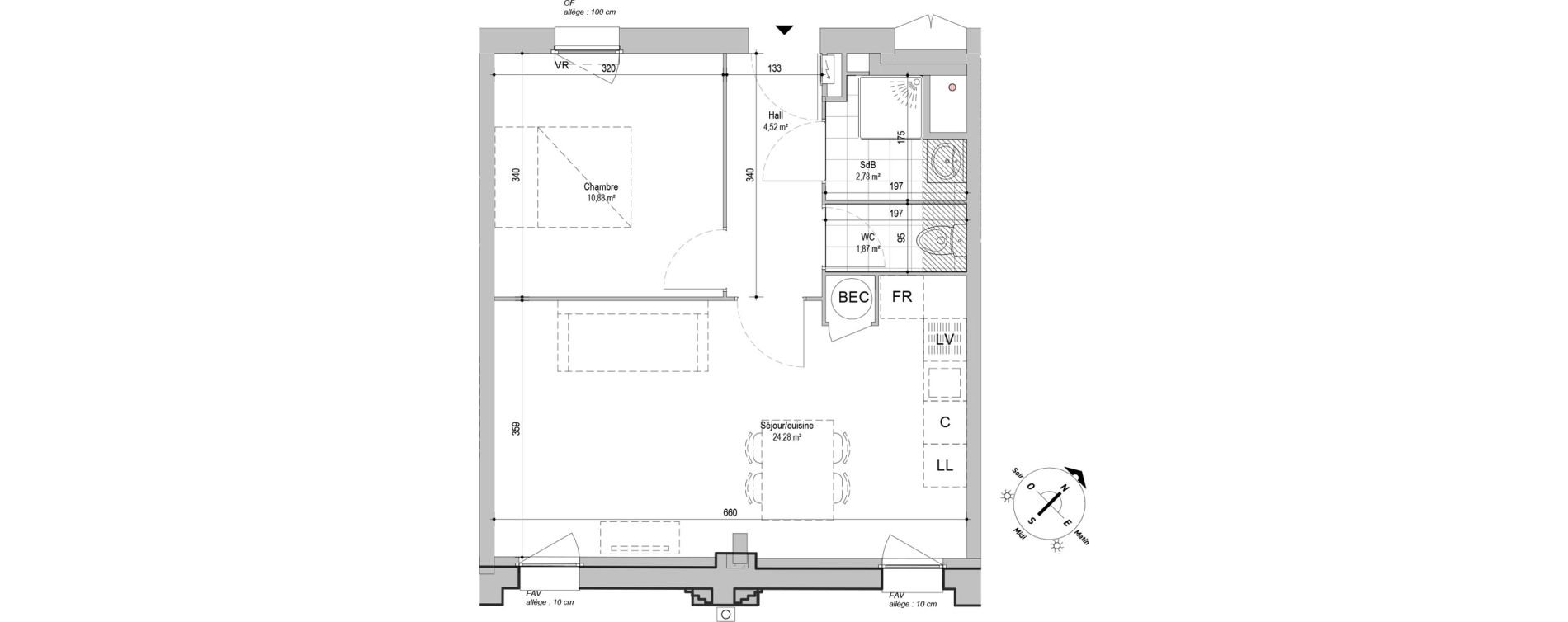 Appartement T2 de 44,33 m2 &agrave; Armenti&egrave;res Centre