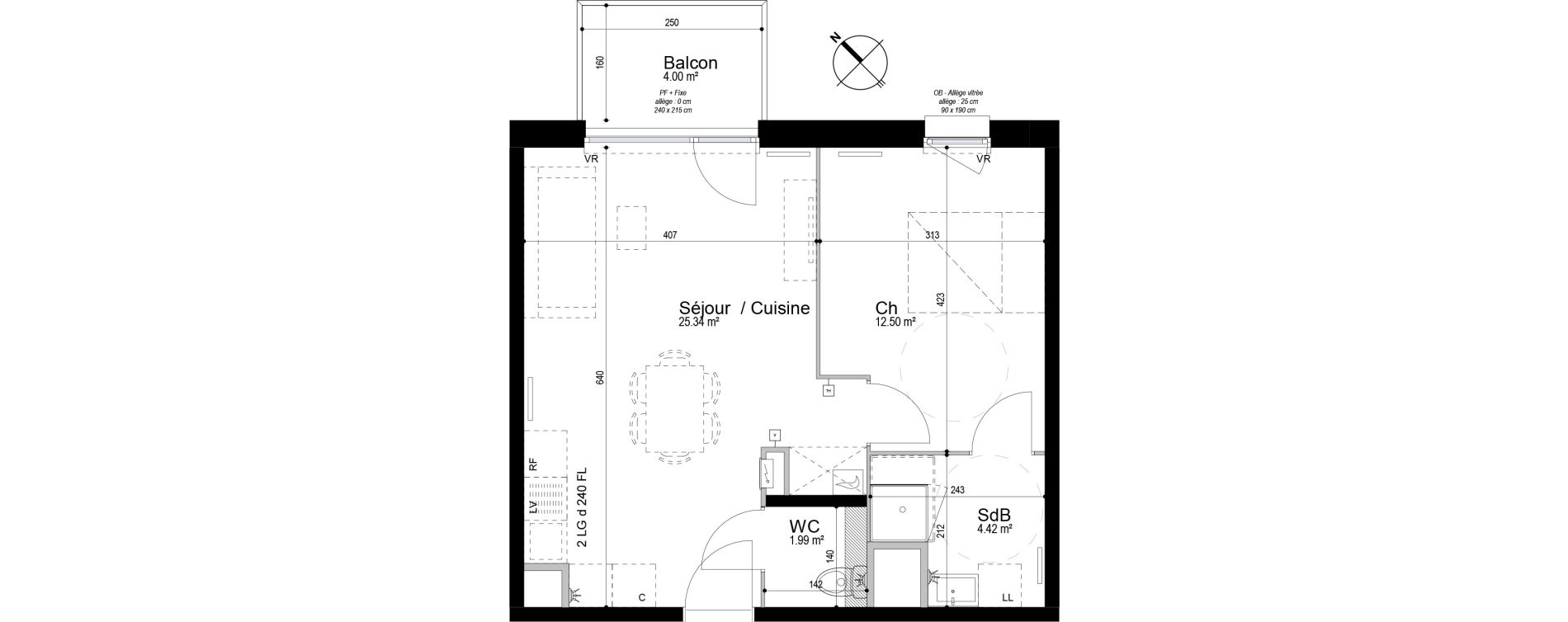 Appartement T2 de 44,25 m2 &agrave; Armenti&egrave;res Centre