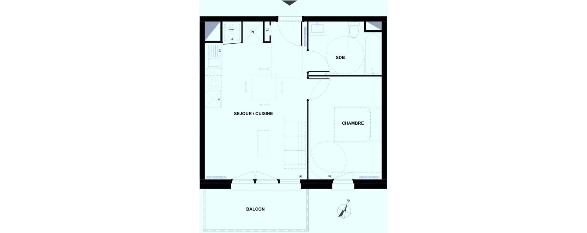 Appartement T2 de 42,12 m2 &agrave; Armenti&egrave;res Centre