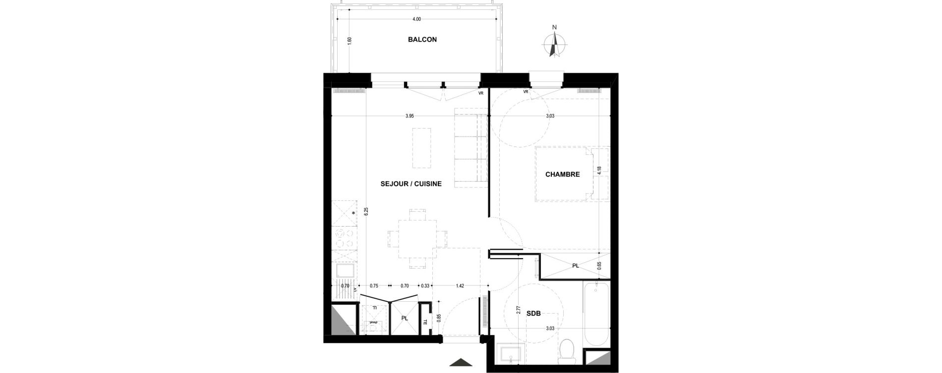Appartement T2 de 44,49 m2 &agrave; Armenti&egrave;res Centre