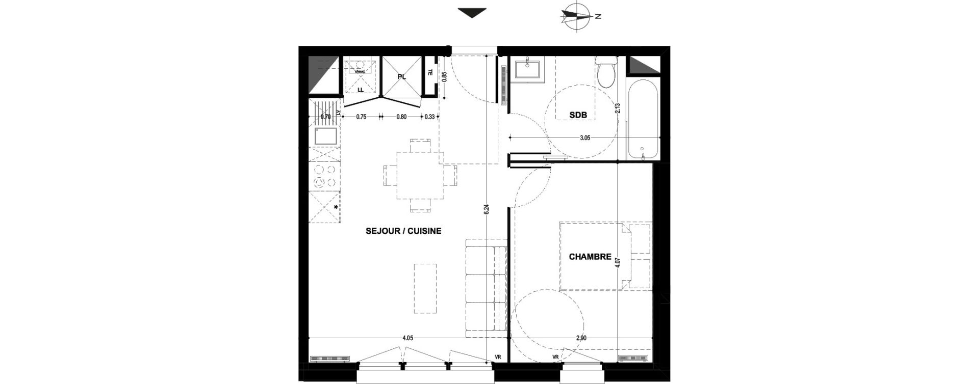 Appartement T2 de 42,33 m2 &agrave; Armenti&egrave;res Centre