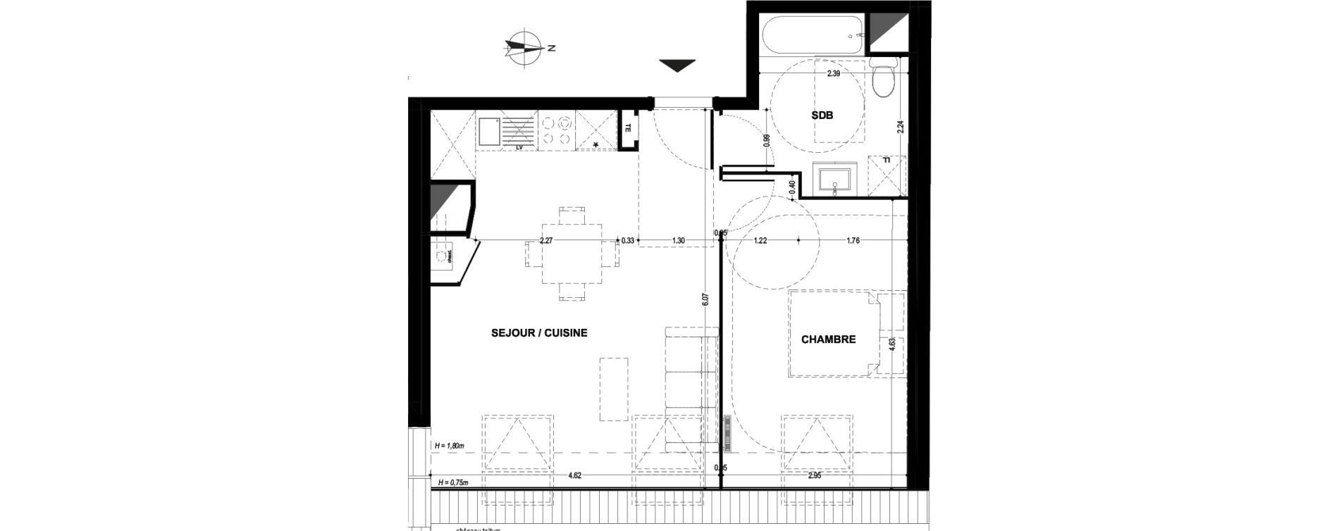 Appartement T2 de 43,43 m2 &agrave; Armenti&egrave;res Centre