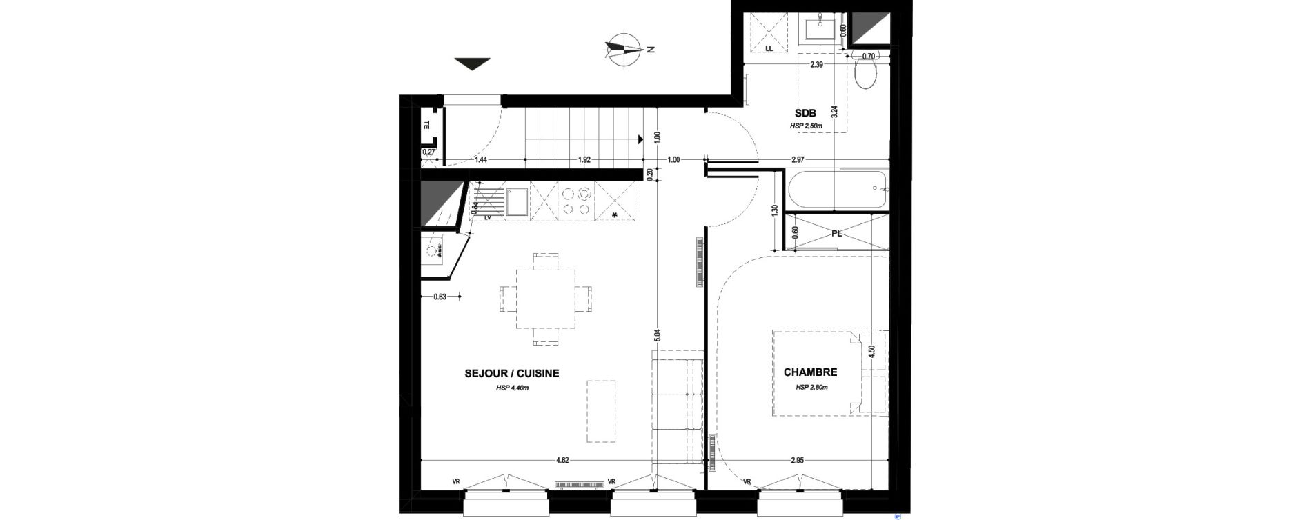 Appartement T2 de 46,58 m2 &agrave; Armenti&egrave;res Centre