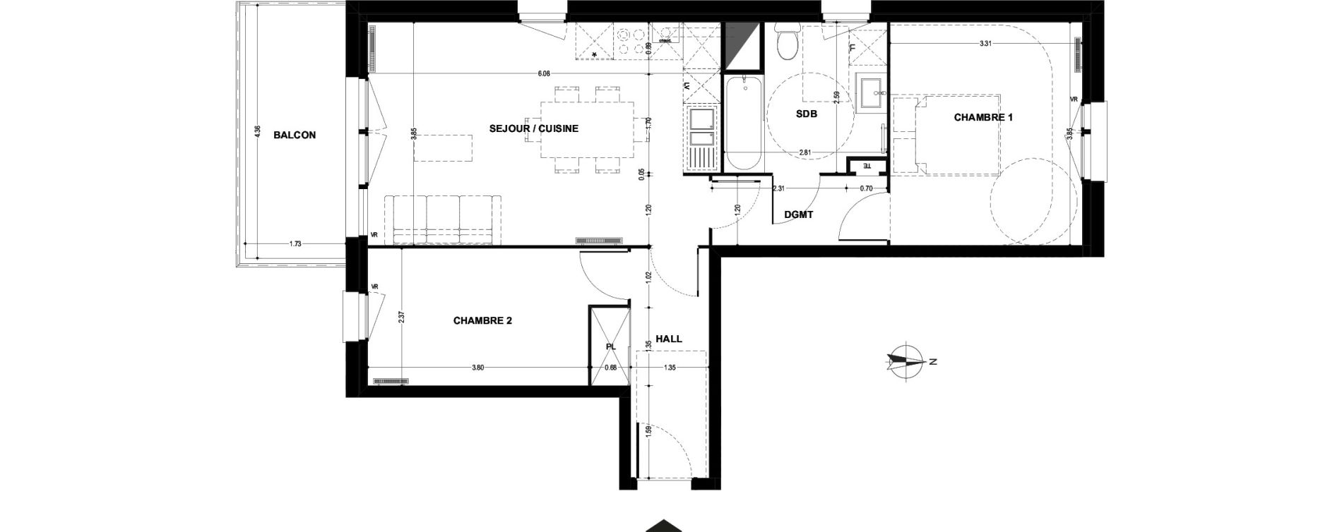 Appartement T3 de 61,88 m2 &agrave; Armenti&egrave;res Centre