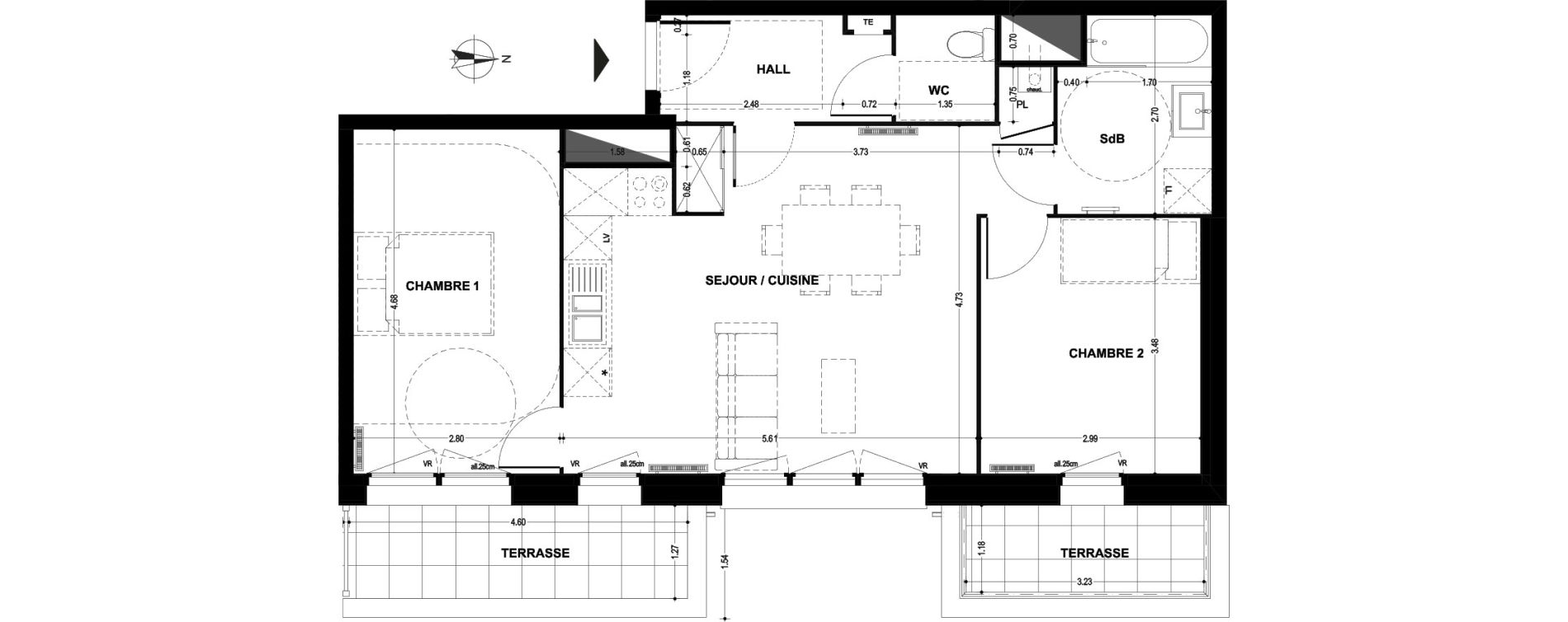 Appartement T3 de 62,71 m2 &agrave; Armenti&egrave;res Centre