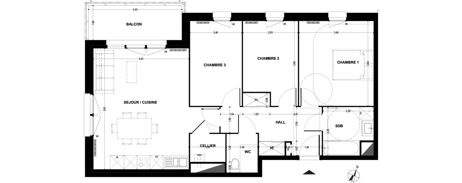 Appartement T4 de 78,36 m2 &agrave; Armenti&egrave;res Centre