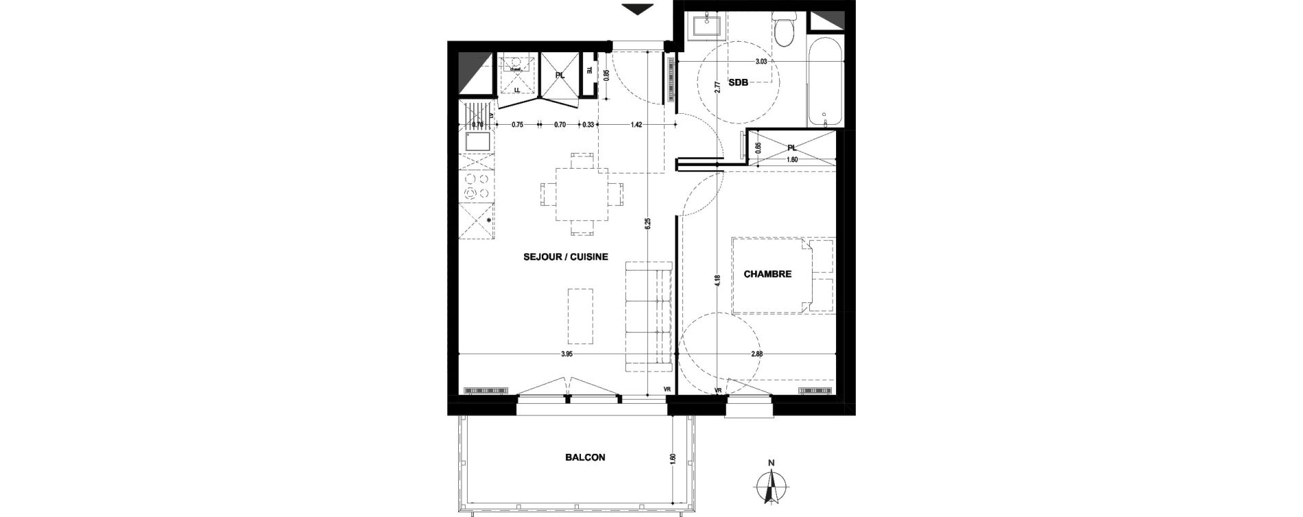 Appartement T2 de 43,74 m2 &agrave; Armenti&egrave;res Centre