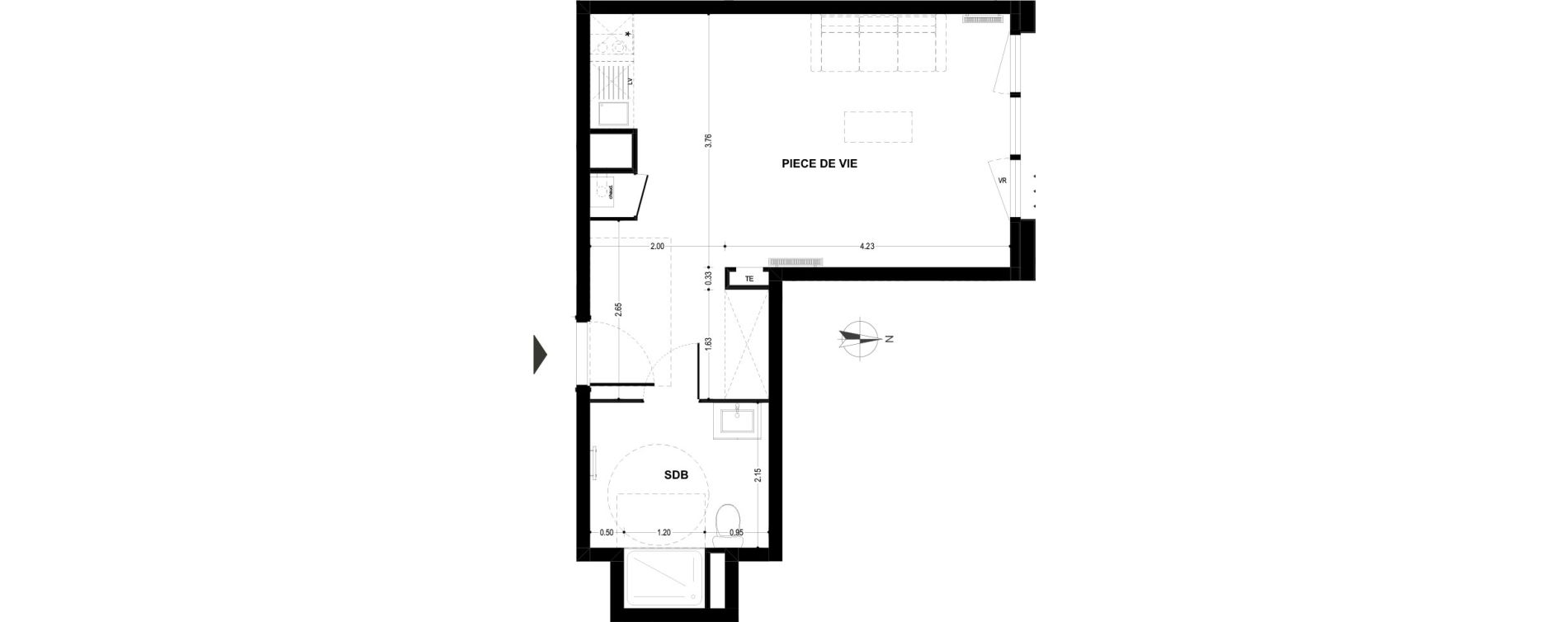 Appartement T1 de 34,68 m2 &agrave; Armenti&egrave;res Centre