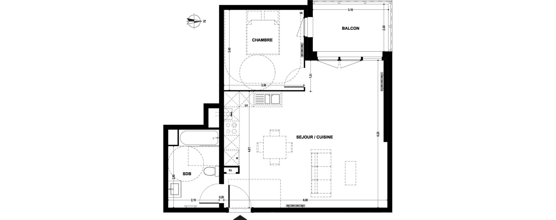 Appartement T2 de 56,11 m2 &agrave; Armenti&egrave;res Centre