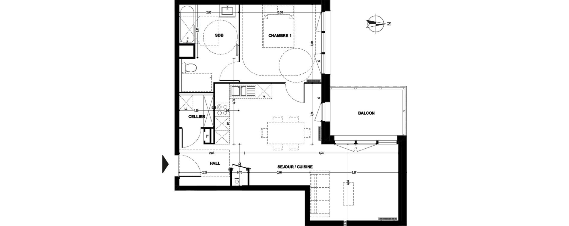 Appartement T2 de 58,86 m2 &agrave; Armenti&egrave;res Centre