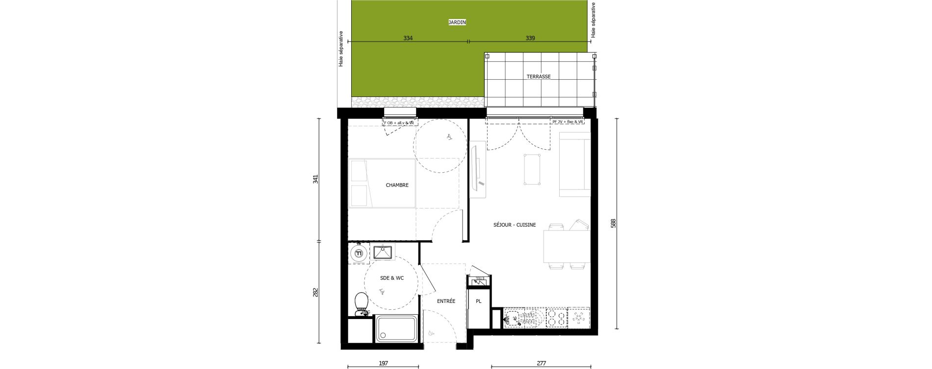 Appartement T2 de 39,60 m2 &agrave; Armenti&egrave;res Centre