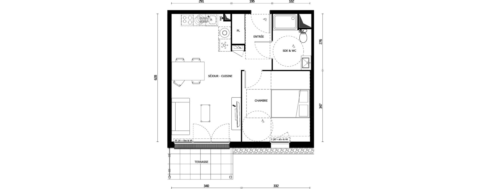 Appartement T2 de 40,80 m2 &agrave; Armenti&egrave;res Centre
